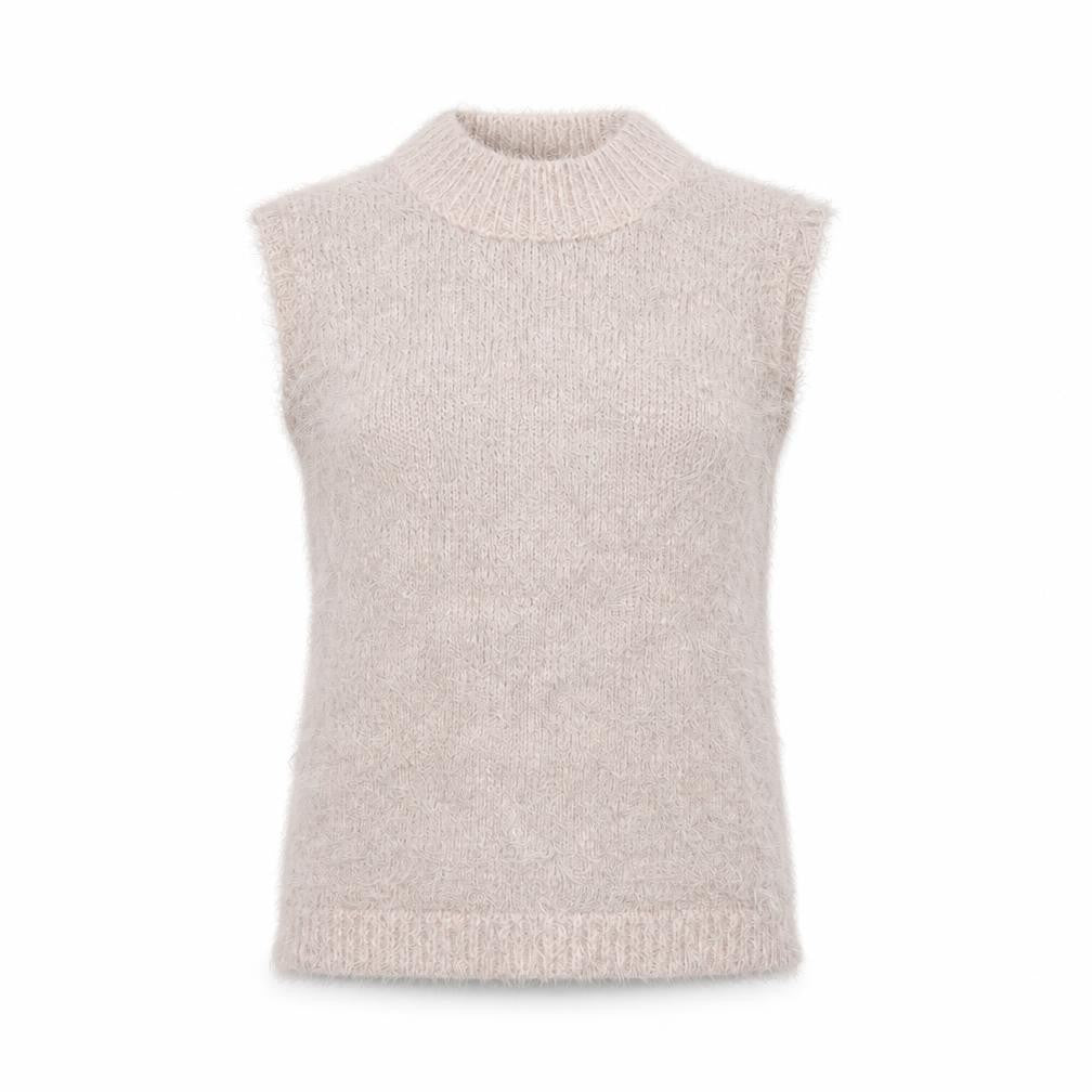 Select Women's Beige Fluffy Sleeveless Mock Neck Knit Vest Jumper Size 8