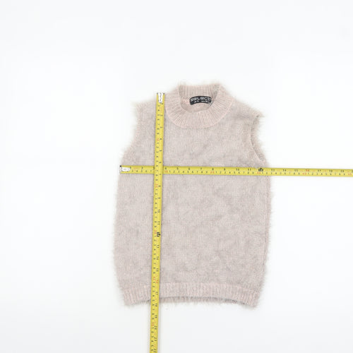 Select Women's Beige Fluffy Sleeveless Mock Neck Knit Vest Jumper Size 8