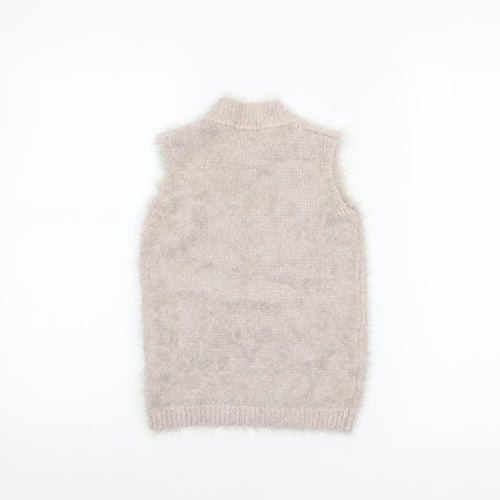 Select Women's Beige Fluffy Sleeveless Mock Neck Knit Vest Jumper Size 8