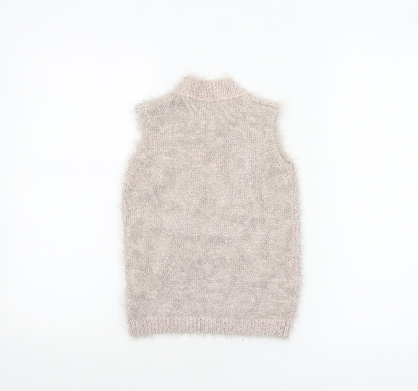 Select Women's Beige Fluffy Sleeveless Mock Neck Knit Vest Jumper Size 8