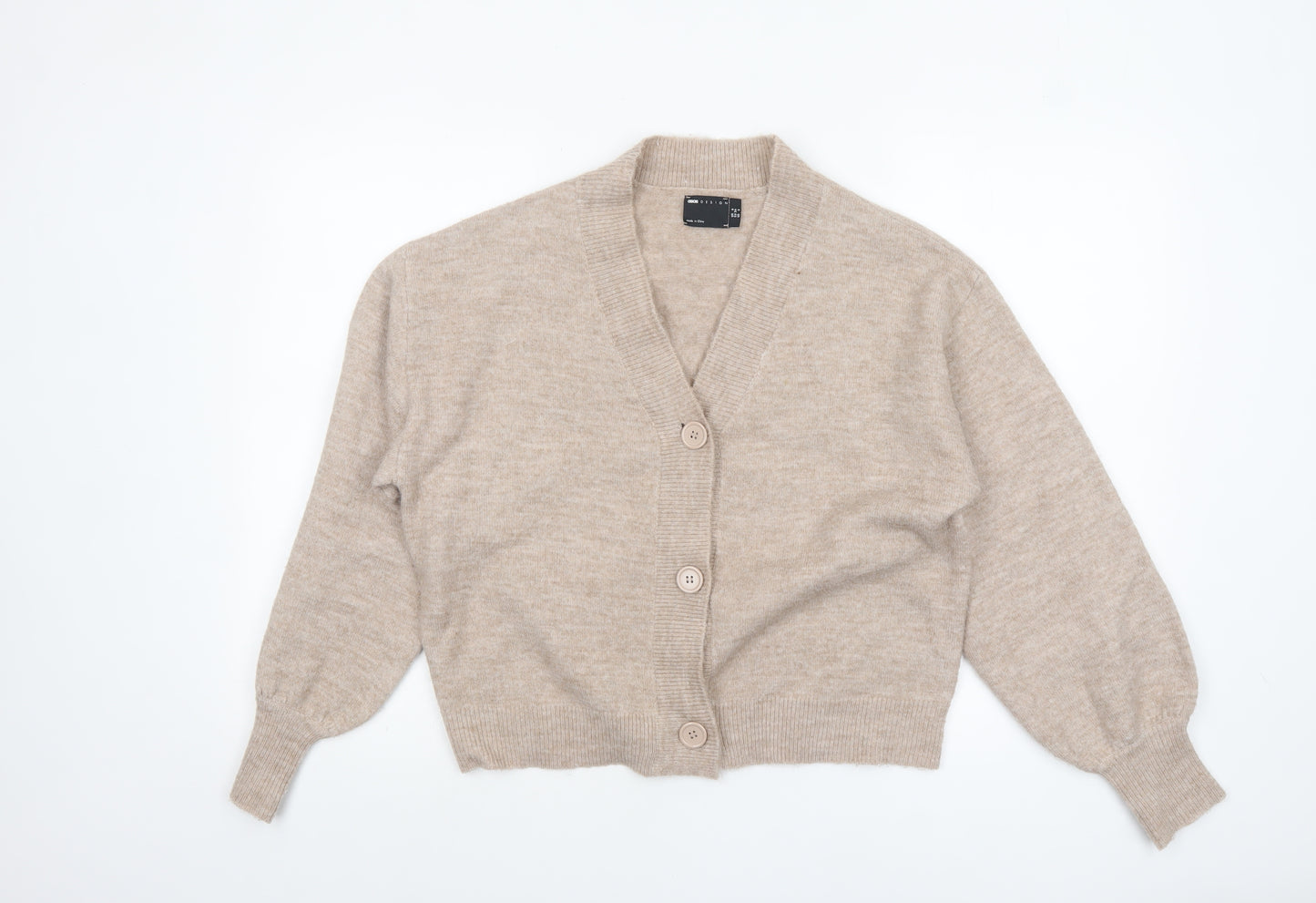 ASOS Design Womens Beige Cardigan UK 6 V-Neck Long Sleeve Knit