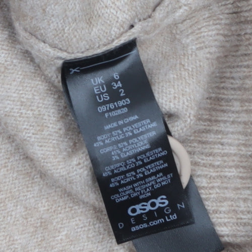 ASOS Design Womens Beige Cardigan UK 6 V-Neck Long Sleeve Knit