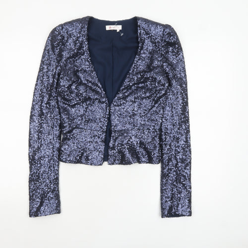 Project D London Women's Blue Sequin Cropped Blazer Jacket Size 8
