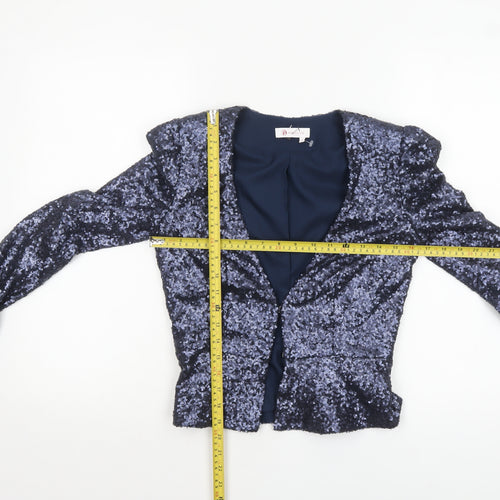 Project D London Women's Blue Sequin Cropped Blazer Jacket Size 8