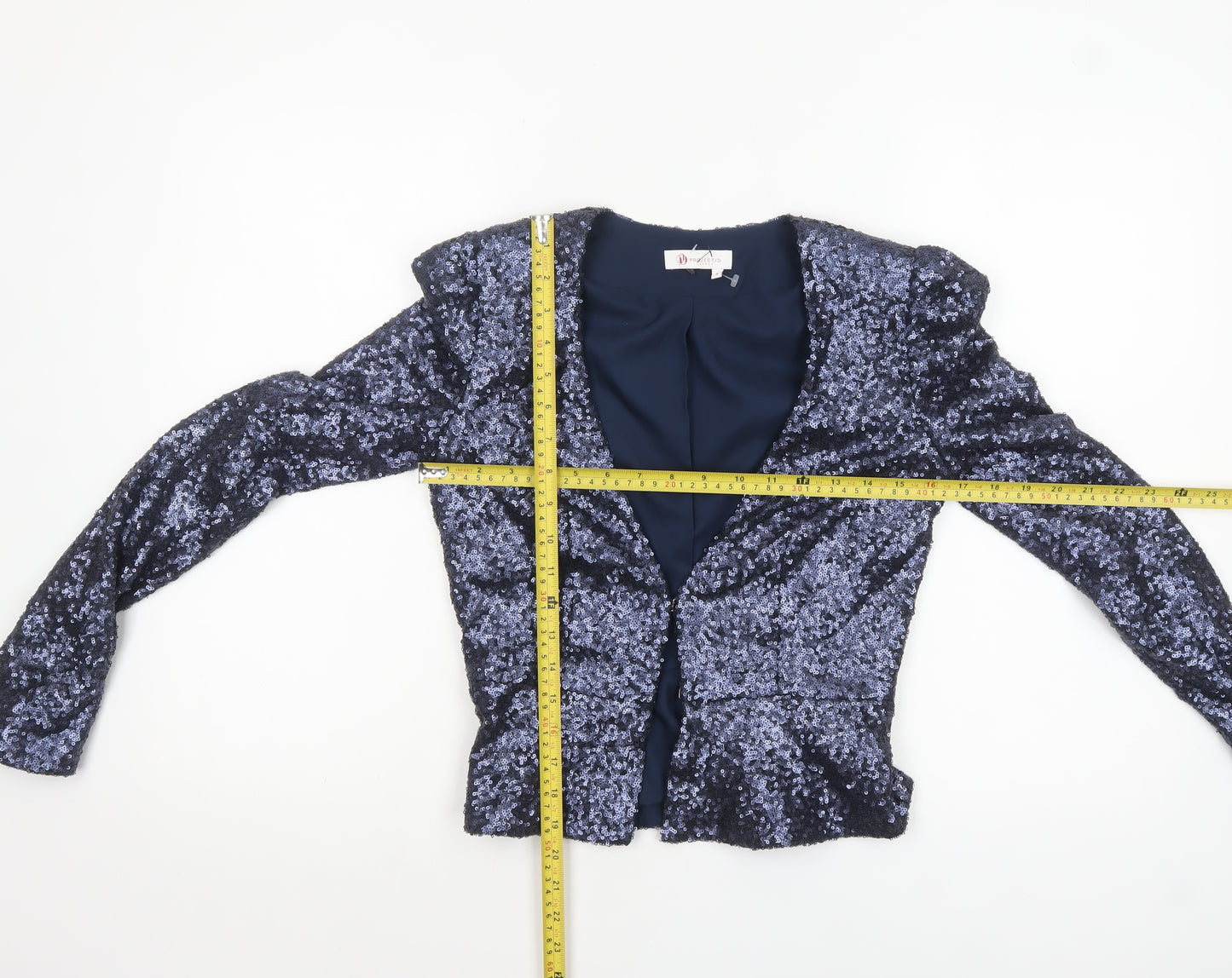 Project D London Women's Blue Sequin Cropped Blazer Jacket Size 8