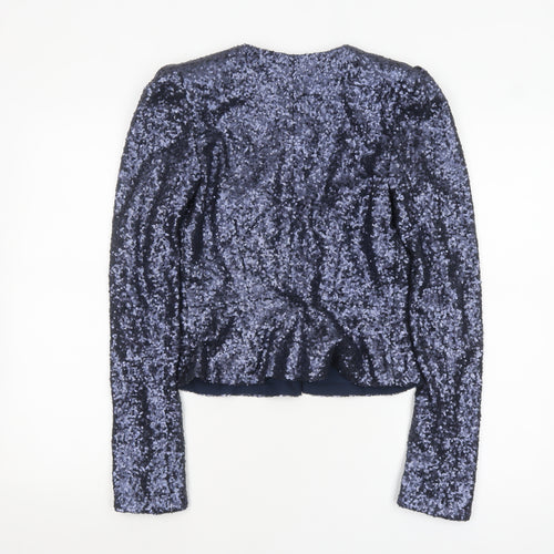 Project D London Women's Blue Sequin Cropped Blazer Jacket Size 8
