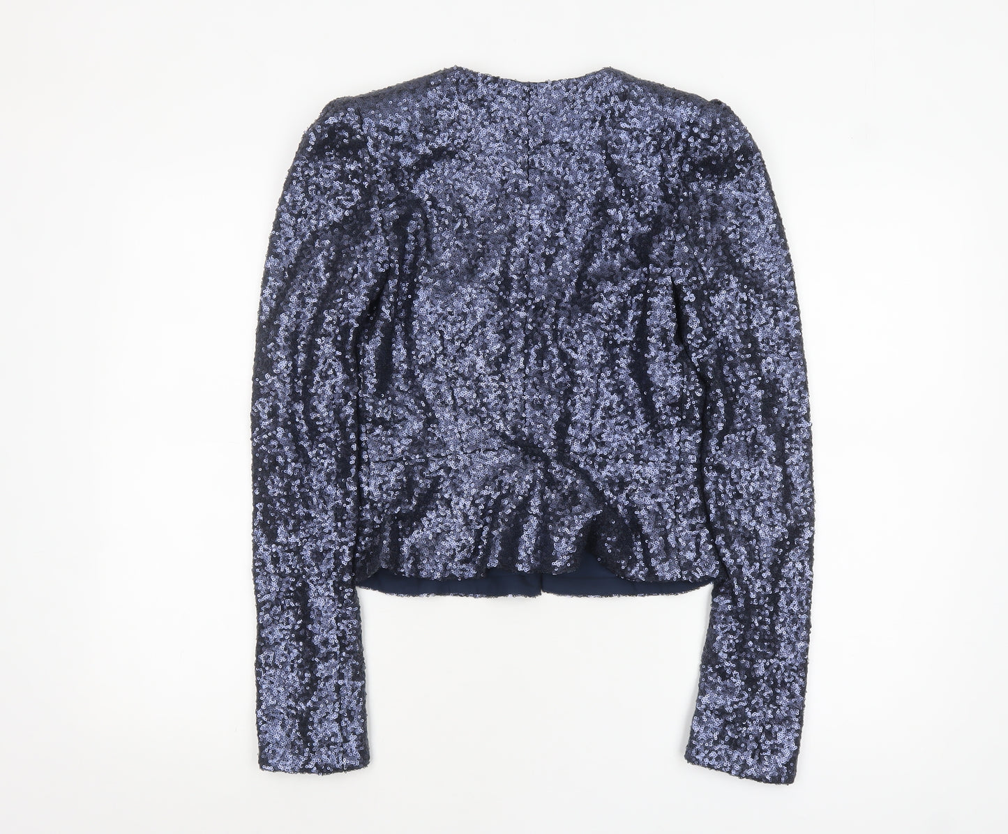 Project D London Women's Blue Sequin Cropped Blazer Jacket Size 8