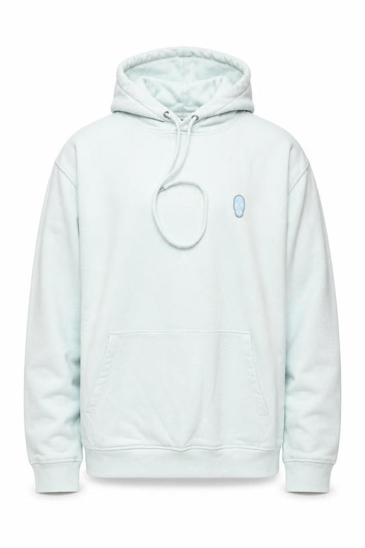 Front view of The Kooples Men's White Pullover Hoodie, size M, Cotton Fleece