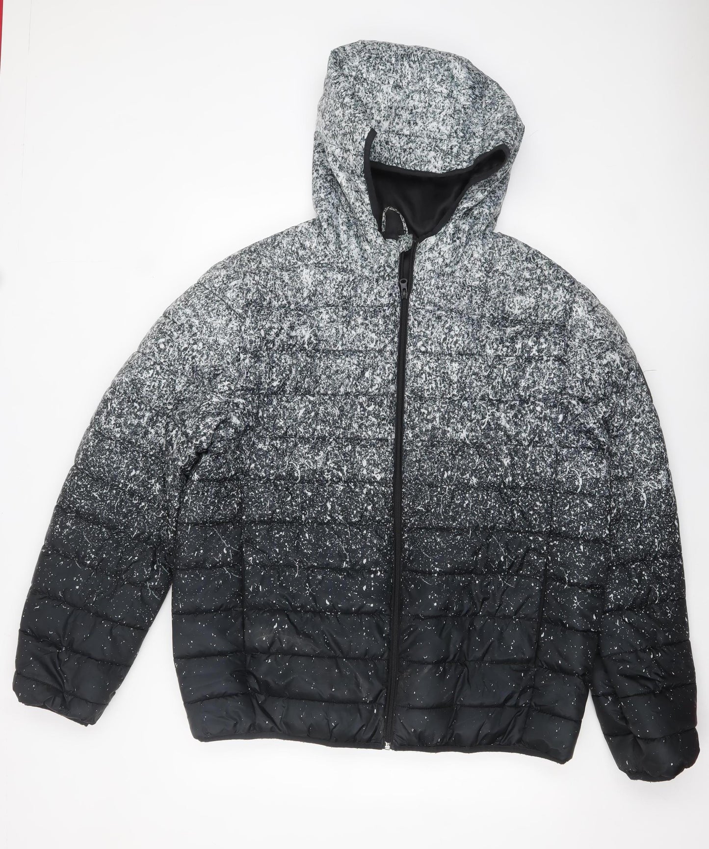 Primark Men's Grey 2XL Hooded Puffer Jacket Full Zip Winter Coat