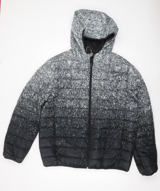 Primark Men's Grey 2XL Hooded Puffer Jacket Full Zip Winter Coat