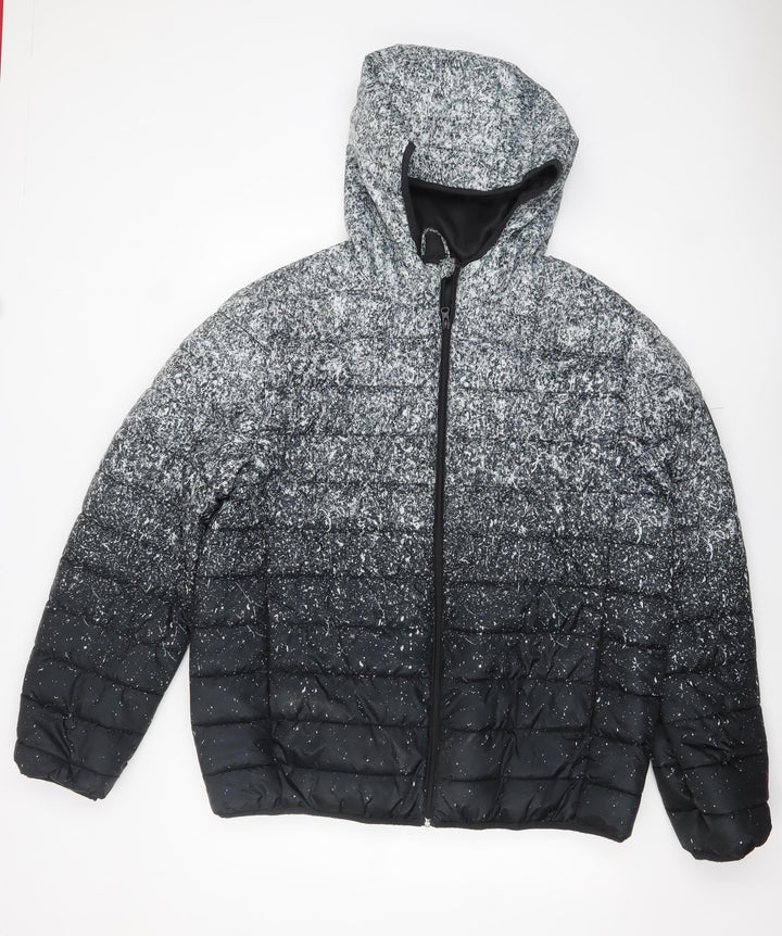 Primark Men's Grey 2XL Hooded Puffer Jacket Full Zip Winter Coat
