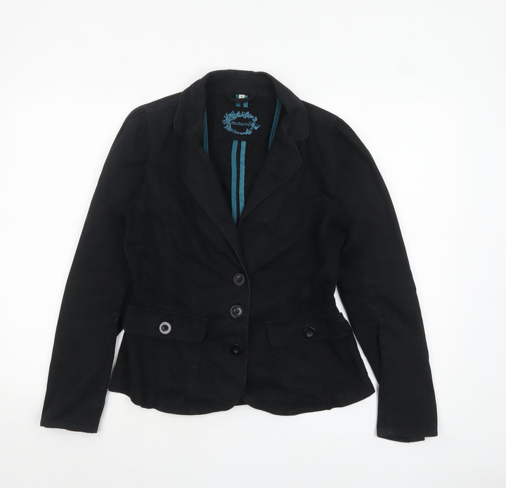 Authentic Womens Black Cotton Blazer Size 10 Casual Classic Jacket