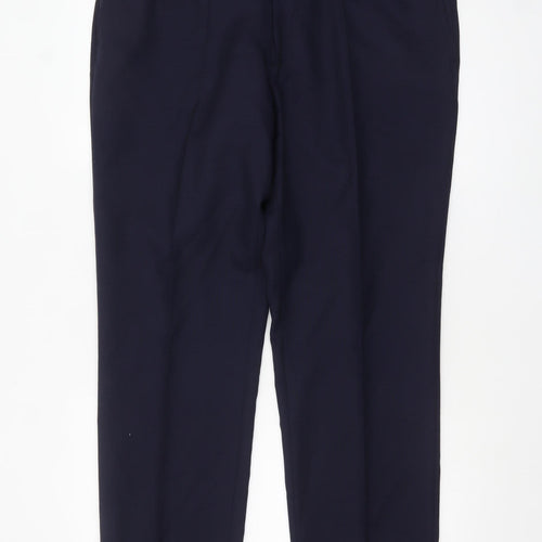 T.M. Lewin Men’s Blue Wool Regular Fit Dress Trousers 38R