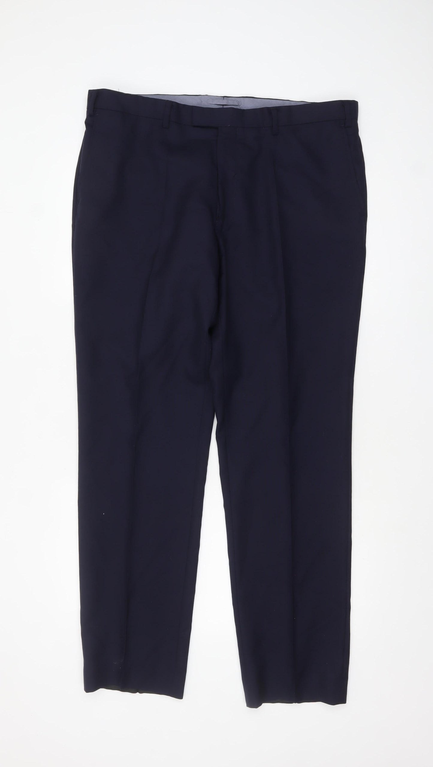 T.M. Lewin Men’s Blue Wool Regular Fit Dress Trousers 38R