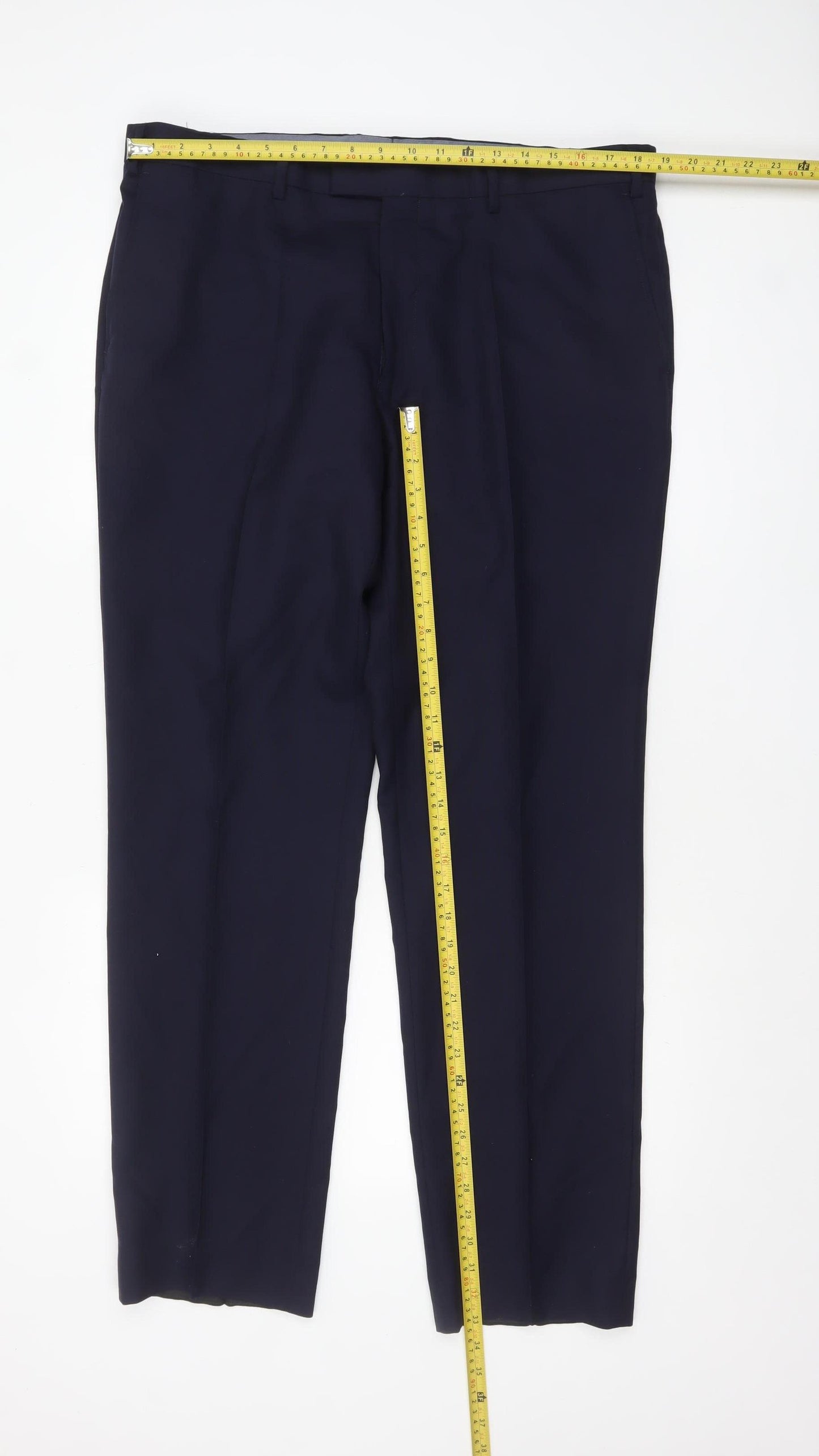 T.M. Lewin Men’s Blue Wool Regular Fit Dress Trousers 38R