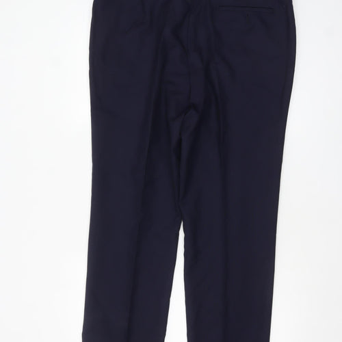 T.M. Lewin Men’s Blue Wool Regular Fit Dress Trousers 38R