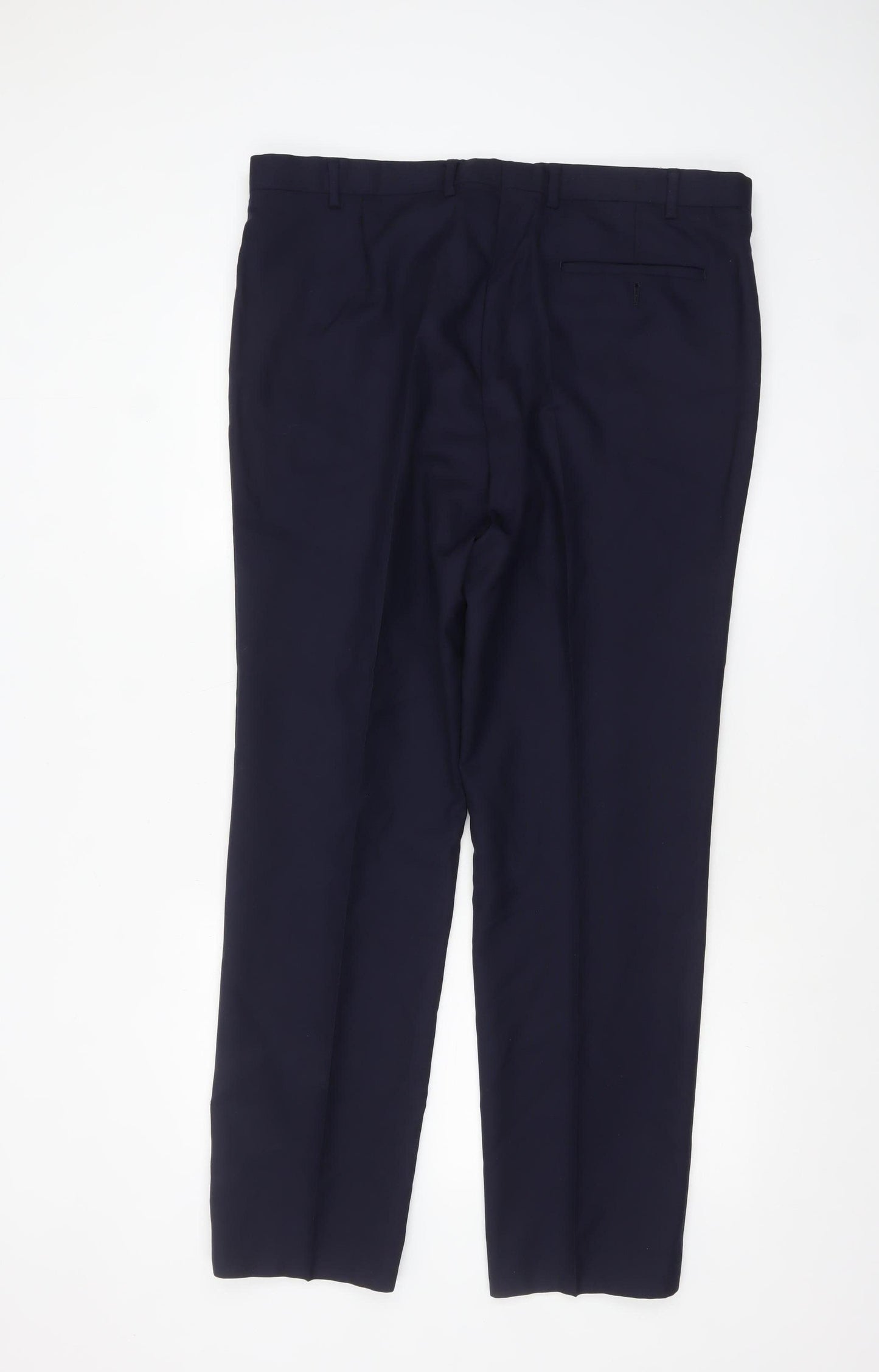 T.M. Lewin Men’s Blue Wool Regular Fit Dress Trousers 38R