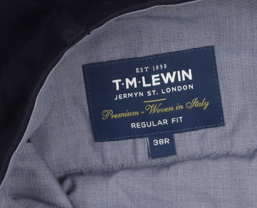 T.M. Lewin Men’s Blue Wool Regular Fit Dress Trousers 38R