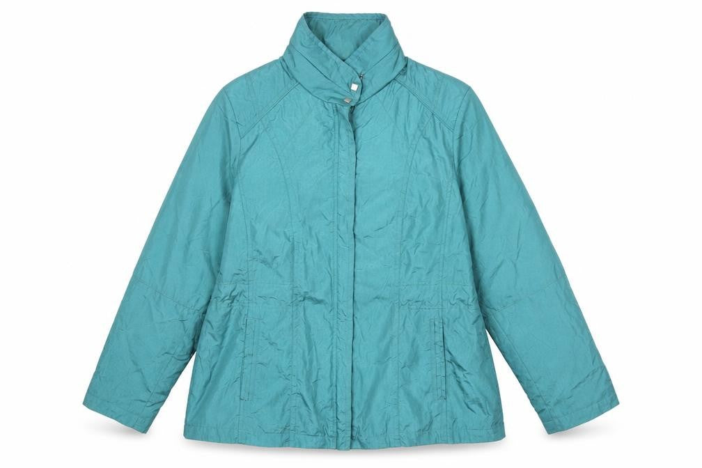 Front view of Klass women’s sea green lightweight zip jacket, size UK 16