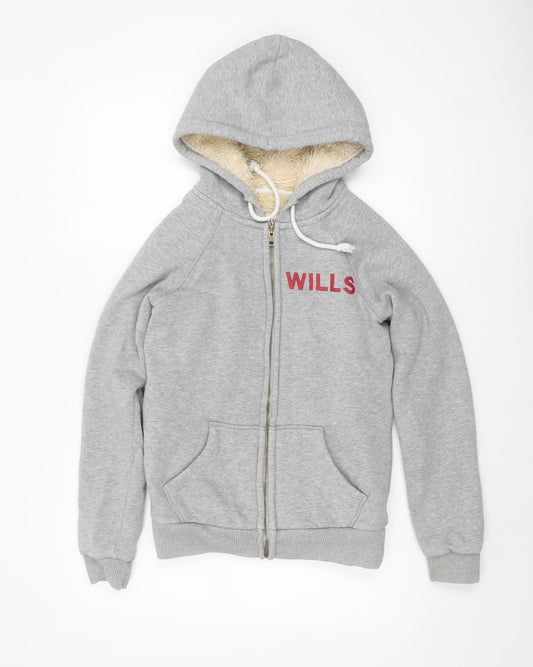 Jack Wills Women’s Grey Full Zip Hoodie UK 8 Faux Fur Lined
