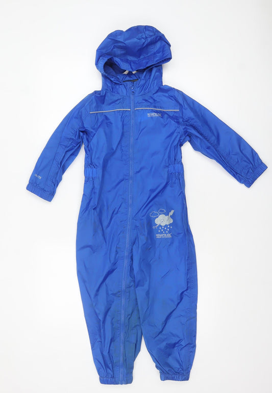Regatta Boys Blue Waterproof Hooded Rain Snowsuit 4-5 Years