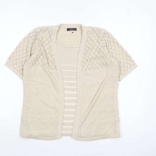 Bm Women Beige Short Sleeve Open Knit Cardigan M