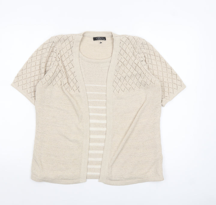 Bm Women Beige Short Sleeve Open Knit Cardigan M