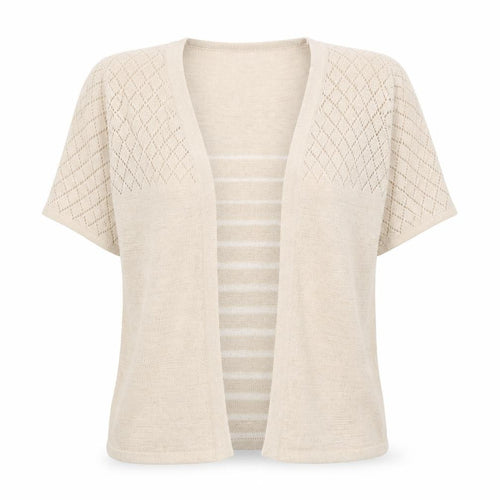 Bm Women Beige Short Sleeve Open Knit Cardigan M