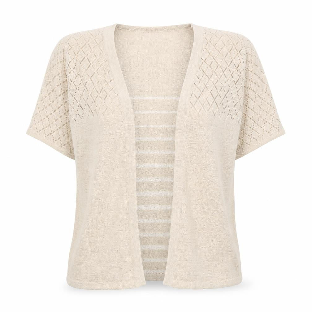 Bm Women Beige Short Sleeve Open Knit Cardigan M