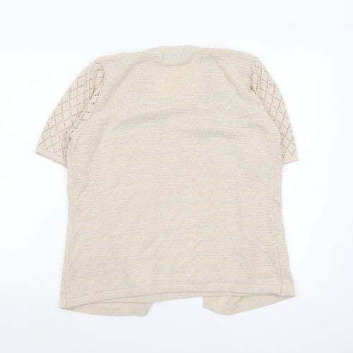 Bm Women Beige Short Sleeve Open Knit Cardigan M