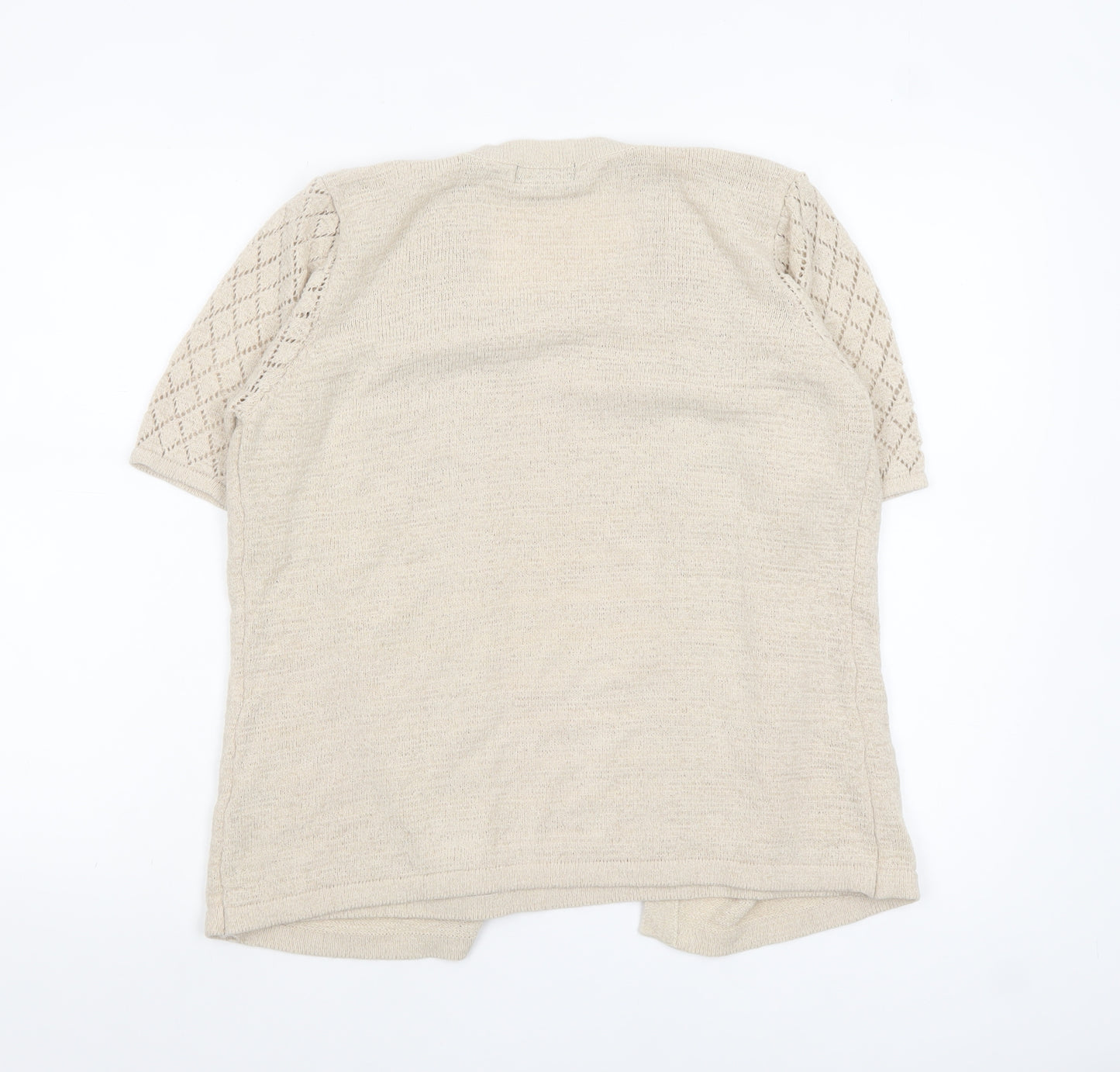 Bm Women Beige Short Sleeve Open Knit Cardigan M