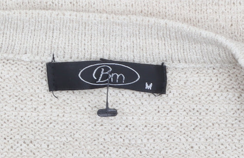 Bm Women Beige Short Sleeve Open Knit Cardigan M