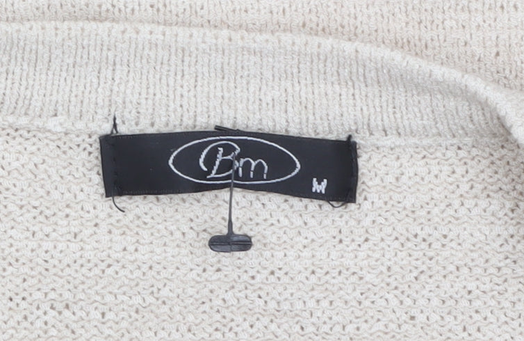 Bm Women Beige Short Sleeve Open Knit Cardigan M