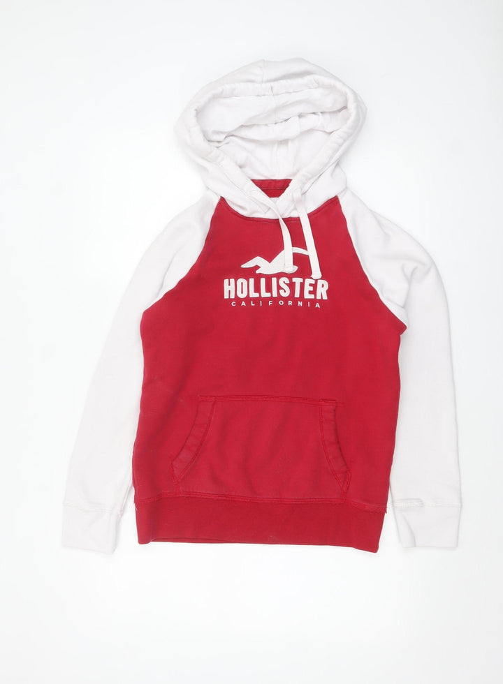 Hollister Men’s Red White Pullover Hoodie XS Fleece Logo Sweatshirt