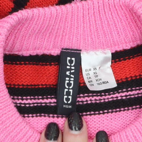 H&M Divided Women's Multicoloured Striped Crew Neck Pullover Jumper XS