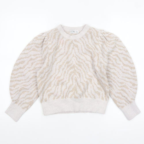 MNG Women Beige Animal Print Knit Pullover Jumper Size L