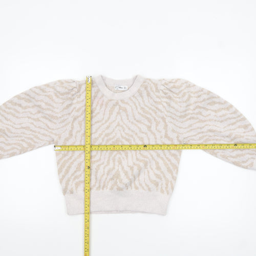 MNG Women Beige Animal Print Knit Pullover Jumper Size L