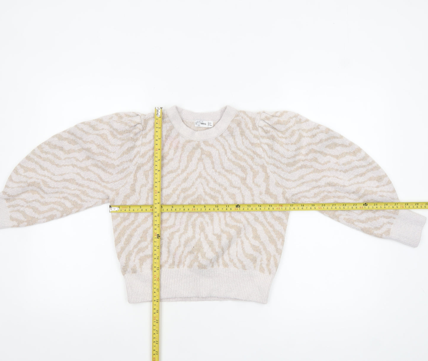 MNG Women Beige Animal Print Knit Pullover Jumper Size L