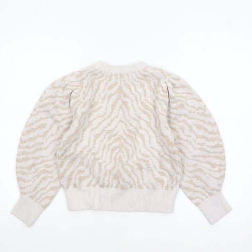 MNG Women Beige Animal Print Knit Pullover Jumper Size L