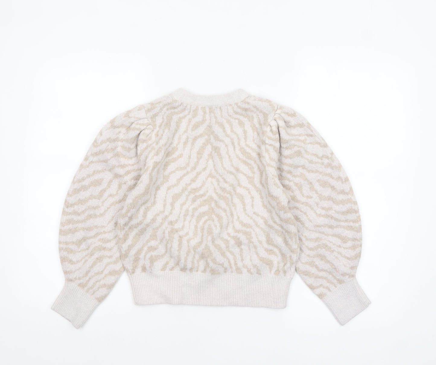 MNG Women Beige Animal Print Knit Pullover Jumper Size L