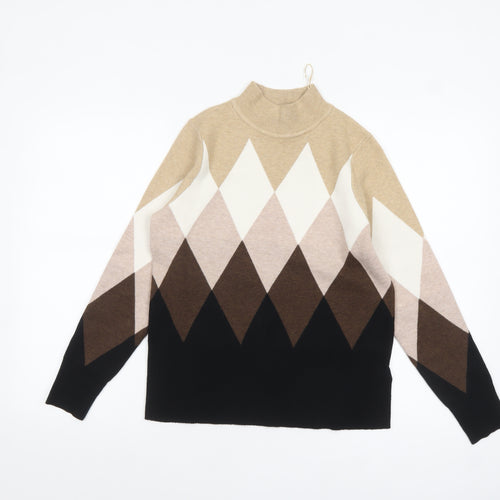 Marks and Spencer Women’s Beige Mock Neck Argyle Jumper Size 12