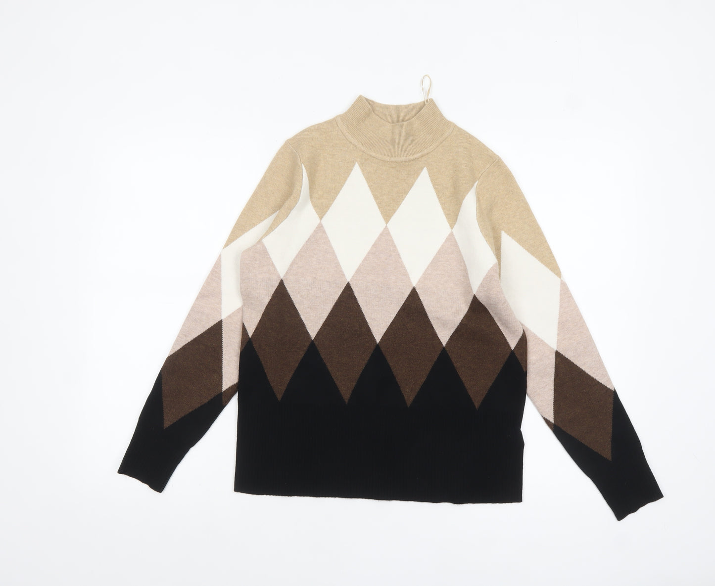 Marks and Spencer Women’s Beige Mock Neck Argyle Jumper Size 12