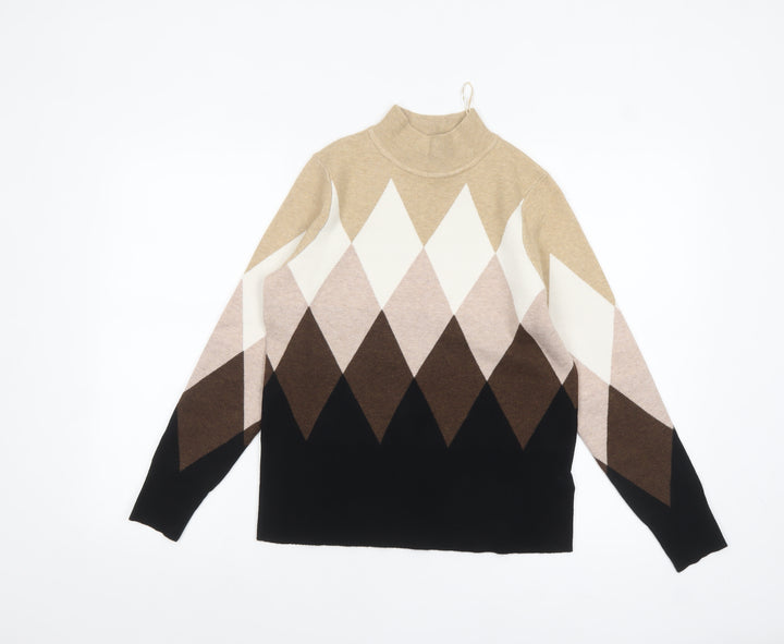 Marks and Spencer Women’s Beige Mock Neck Argyle Jumper Size 12