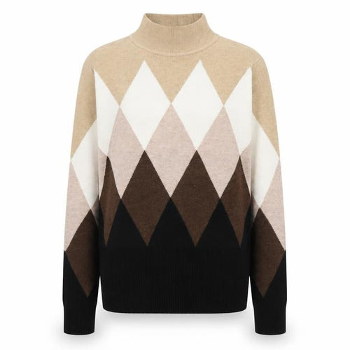 Marks and Spencer Women’s Beige Mock Neck Argyle Jumper Size 12