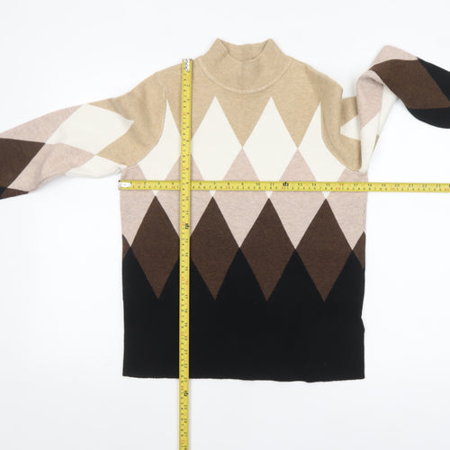 Marks and Spencer Women’s Beige Mock Neck Argyle Jumper Size 12