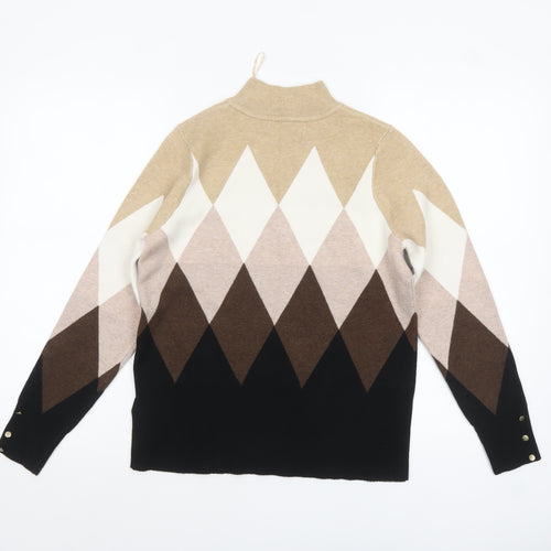 Marks and Spencer Women’s Beige Mock Neck Argyle Jumper Size 12