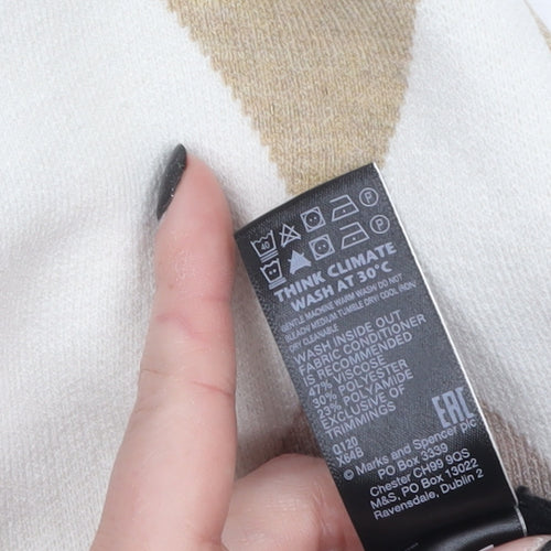 Marks and Spencer Women’s Beige Mock Neck Argyle Jumper Size 12