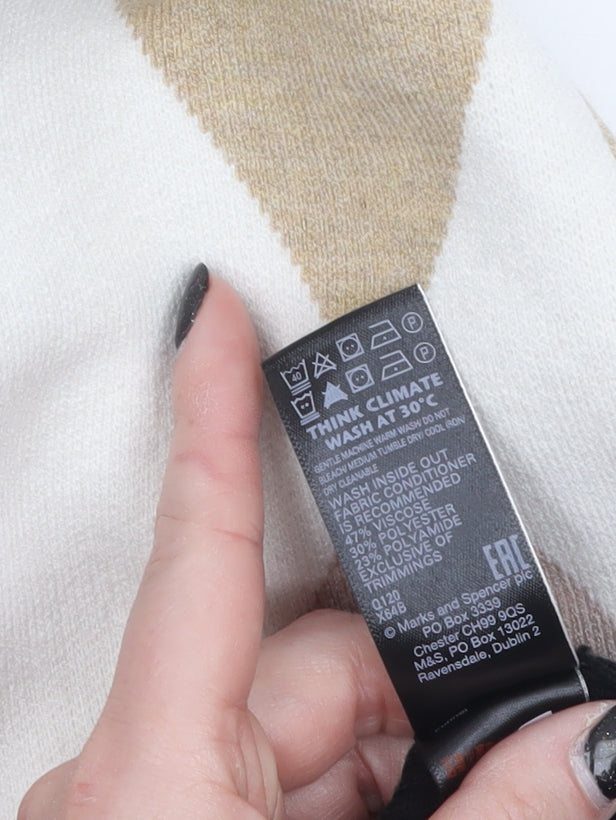 Marks and Spencer Women’s Beige Mock Neck Argyle Jumper Size 12