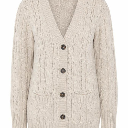 Zara Women Beige Cable-Knit Wool Blend V-Neck Cardigan Size 8