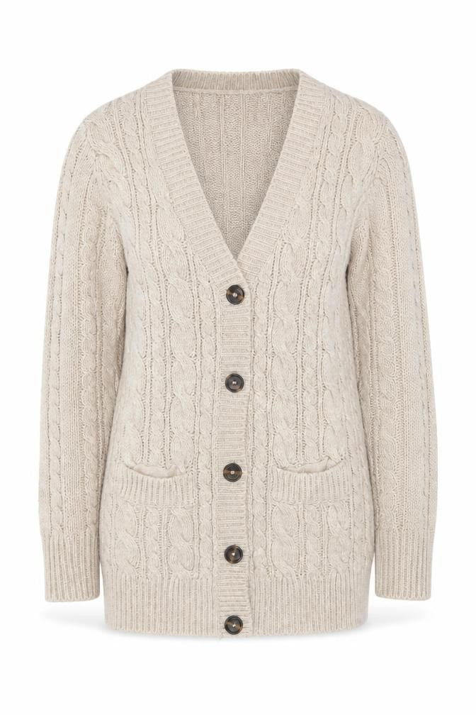 Zara Women Beige Cable-Knit Wool Blend V-Neck Cardigan Size 8